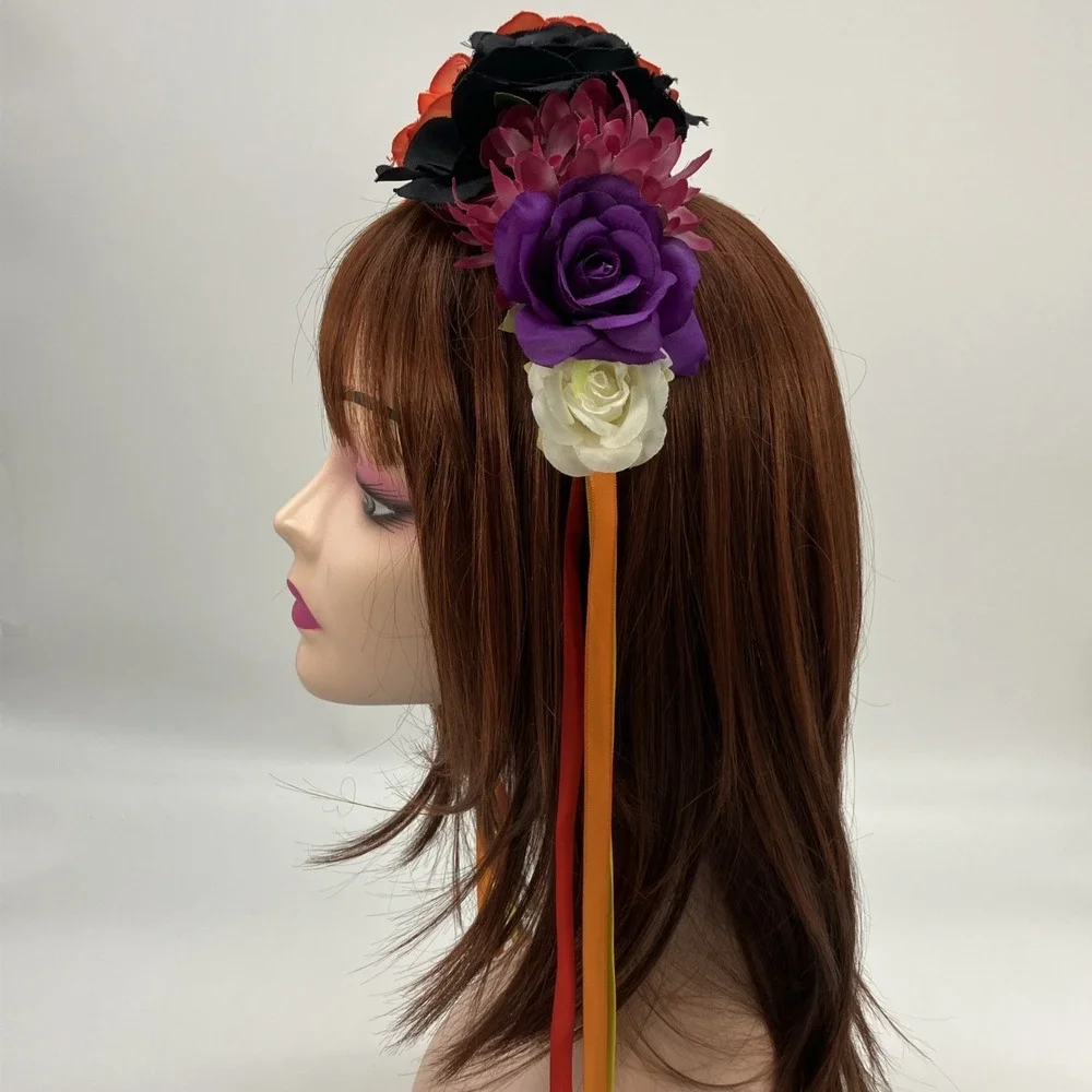 Flower Headband Ribbons Ren Faire Festival Fairycore Fantasy Whimsigoth Cosplay